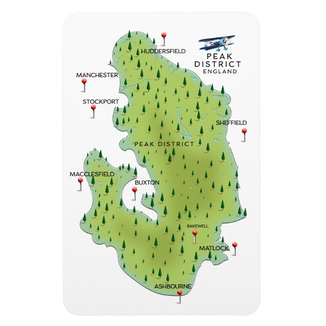 Peak District England Map Magnet (Vertikal)