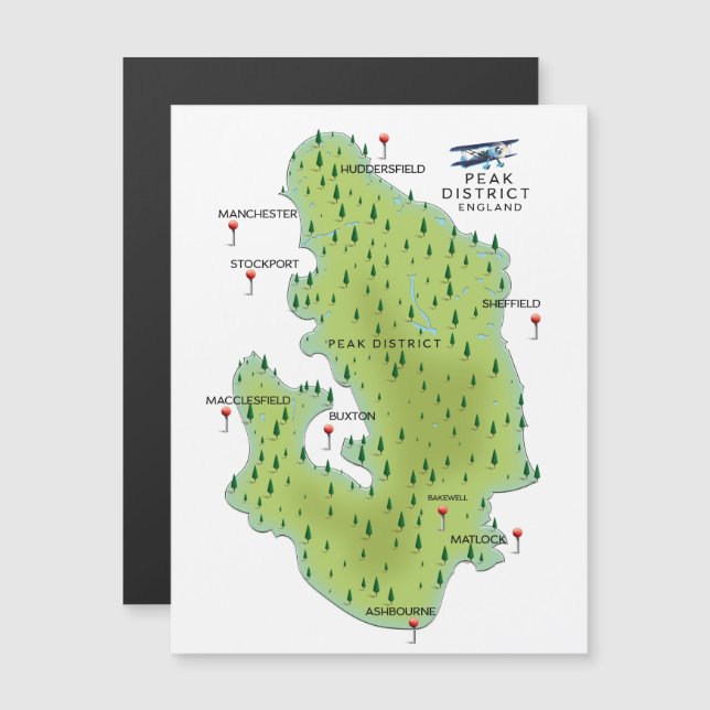 Peak District England Map Magnetkarte (Vorne/Hinten)