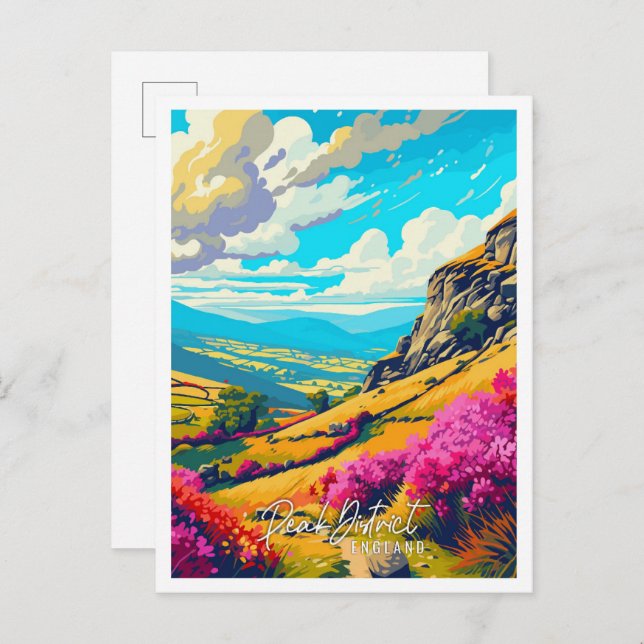 Peak District England Vintage-Illustration Postkarte (Vorne/Hinten)
