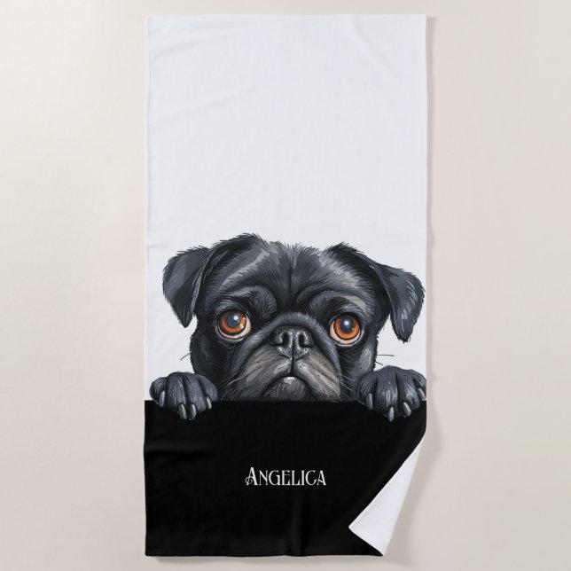 Peak Mops Hund lustig niedlicher Hundebesitzer Som Strandtuch (Vorderseite)