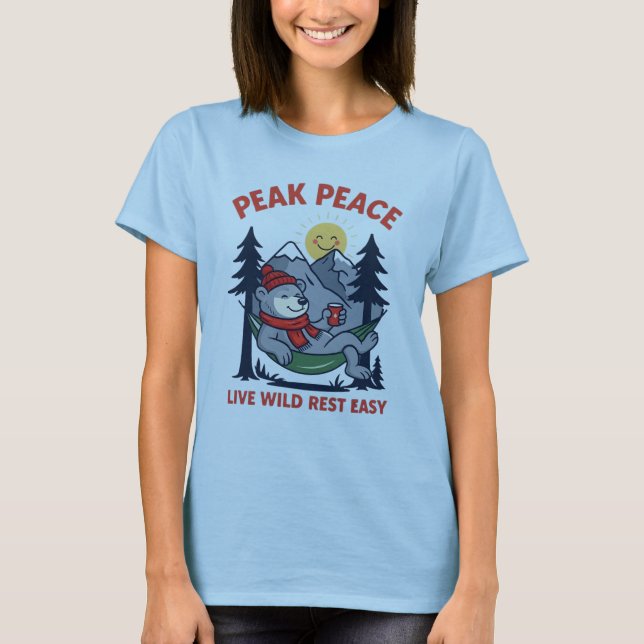 Peak Peace Bär in Hängematten-Camping T-Shirt (Vorderseite)