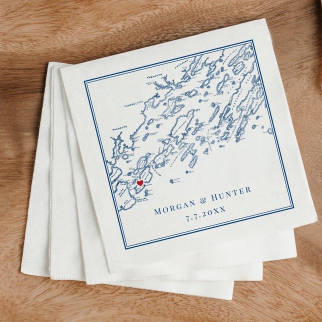 Peaks Island Maine Casco Bay Karte Elegante Weddin Serviette (Von Creator hochgeladen)