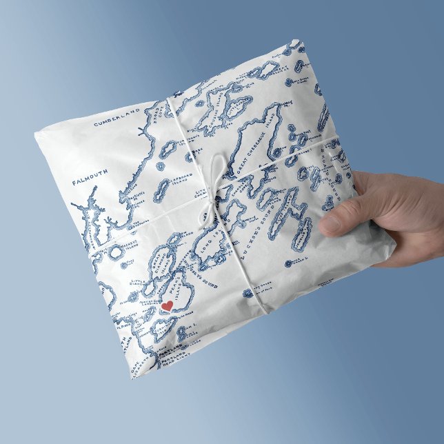 Peaks Island Maine Casco Karte Seidenpapier (Peaks Island Maine Map Casco Bay Tissue Paper in elegant navy blue from Coastal Map Designs)