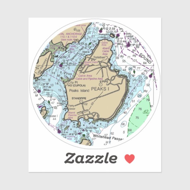 Peaks Island ME Nautical Chart Aufkleber (Blatt)