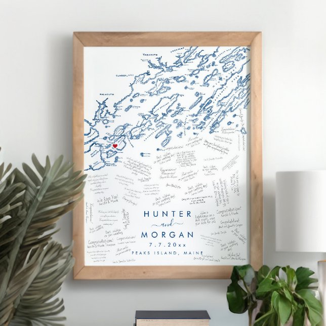 Peaks Island Weddern Modern Guest Book Poster (This Peaks Island Maine map alternative wedding guestbook is perfect for your destination wedding)