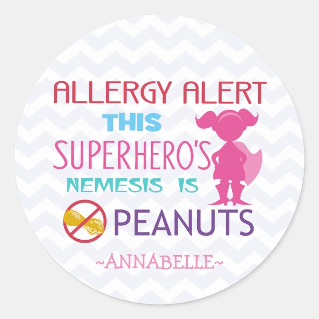 Peanut Allergy Alert Superhero Girl Stickers (Vorderseite)
