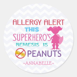 Peanut Allergy Alert Superhero Girl Stickers