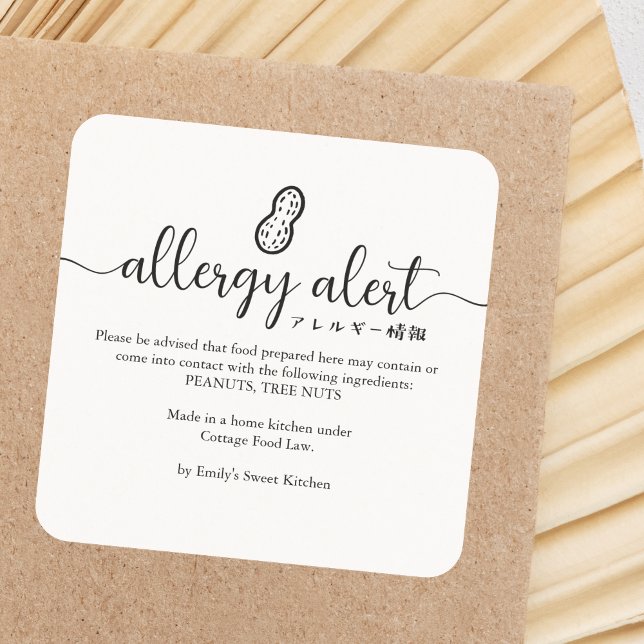 Peanut Allergy Alert Warning Minimalist Quadratischer Aufkleber (Von Creator hochgeladen)