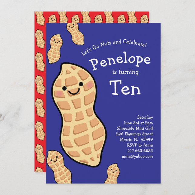 Peanut Birthday Party Kinder Niedliche Nut Cartoon Einladung (Vorne/Hinten)