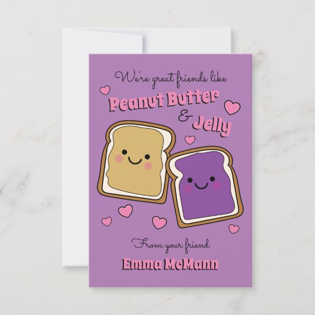 Peanut Butter Jelly Classroom Valentine PBJ Card Dankeskarte (Vorderseite)
