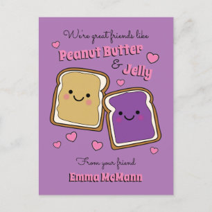 Peanut Butter Jelly Classroom Valentine PBJ Card Postkarte