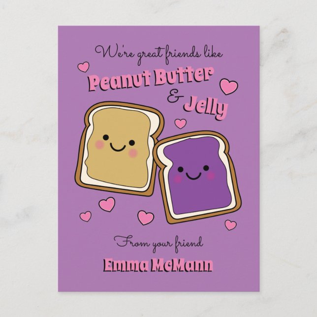 Peanut Butter Jelly Classroom Valentine PBJ Card Postkarte (Vorderseite)