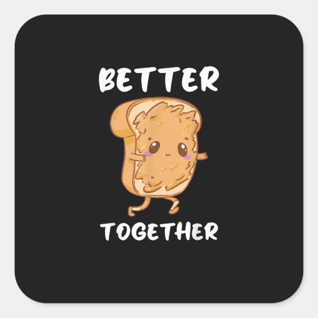 Peanut Butter Jelly Cute Couple Better Together De Quadratischer Aufkleber (Vorderseite)