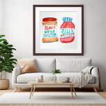 Peanut Butter & Jelly Watercolor Art Poster<br><div class="desc">Karo aus dieser süßen Wandkunst, die von mir für dich gemacht wurde! Fügen Sie Ihren eigenen Text hinzu, ändern Sie auch die Hintergrundfarbe. Wählen Sie die Druckgröße aus dem Dropdown-Menü oben, und klicken Sie auf die Schaltfläche "Design bearbeiten", um das Kunstwerk an jedes Papierformat anzupassen. Kaufen Sie ein einfaches Poster...</div>