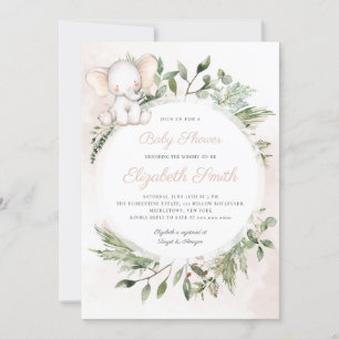 Peanut Elephant Girl Greenery Baby Shower Einladung