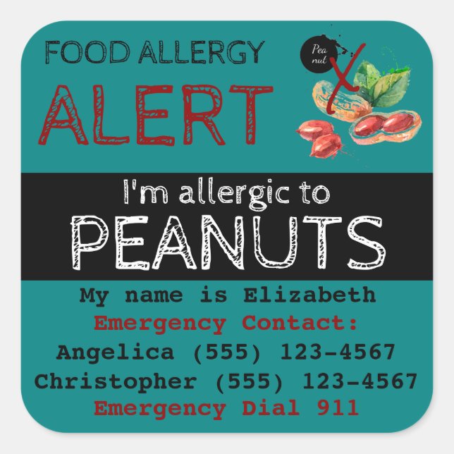 Peanut Food Allergy Sticker Aquamarin (Vorderseite)