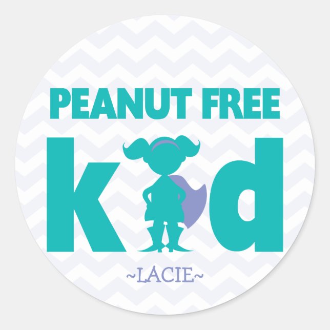 Peanut Free Kid Superhero Girl Allergy Stickers (Vorderseite)