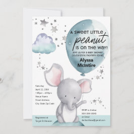 Peanut Watercolor Elephant Baby Shower Einladung