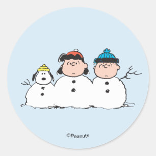 Peanuts 3-Personen-Schneemann Runder Aufkleber