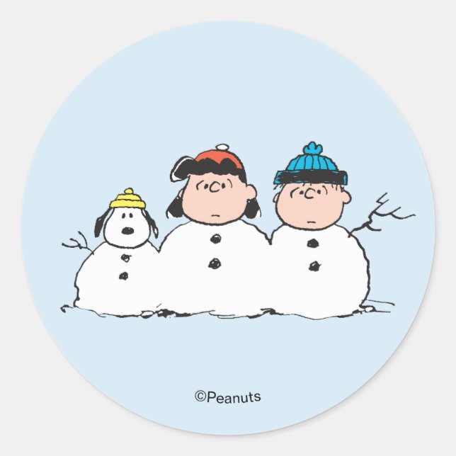 Peanuts | 3-Personen-Schneemann Runder Aufkleber (Vorderseite)