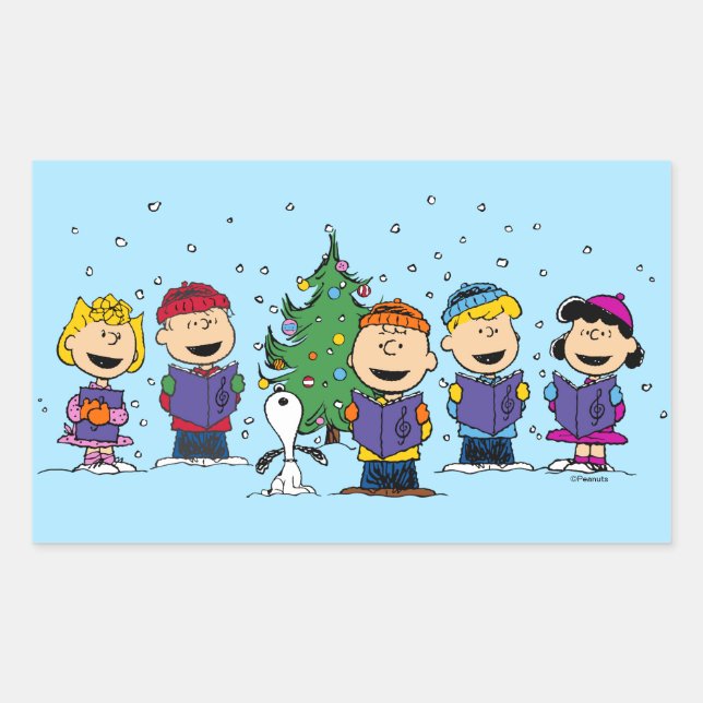 Peanuts | Around the Christmas Tree Rectangular St Rechteckiger Aufkleber (Vorderseite)