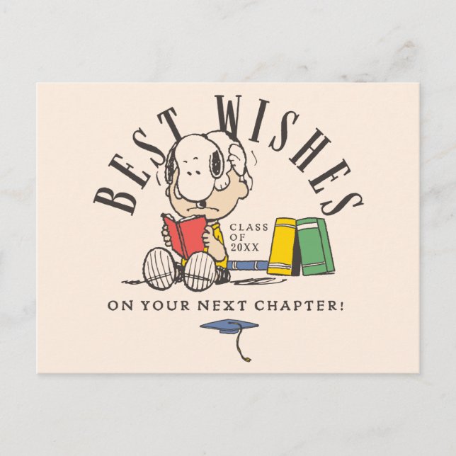 Peanuts Best Wishes Graduation Snoopy Reading Postkarte (Vorderseite)