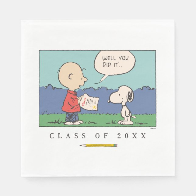 Peanuts Charlie Brown Snoopy Well You Did It Grad Serviette (Vorderseite)