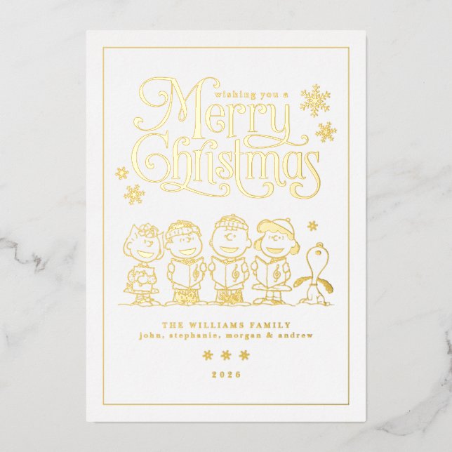 Peanuts Christmas Carolers Holiday Folien Feiertagskarte (Vorderseite)