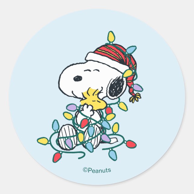 Peanuts | Christmas Love and Lights Runder Aufkleber (Vorderseite)