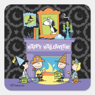 Peanuts Halloween-Geisterhallen Quadratischer Aufkleber