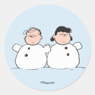 Peanuts Linus & Lucy Schneemänner Runder Aufkleber