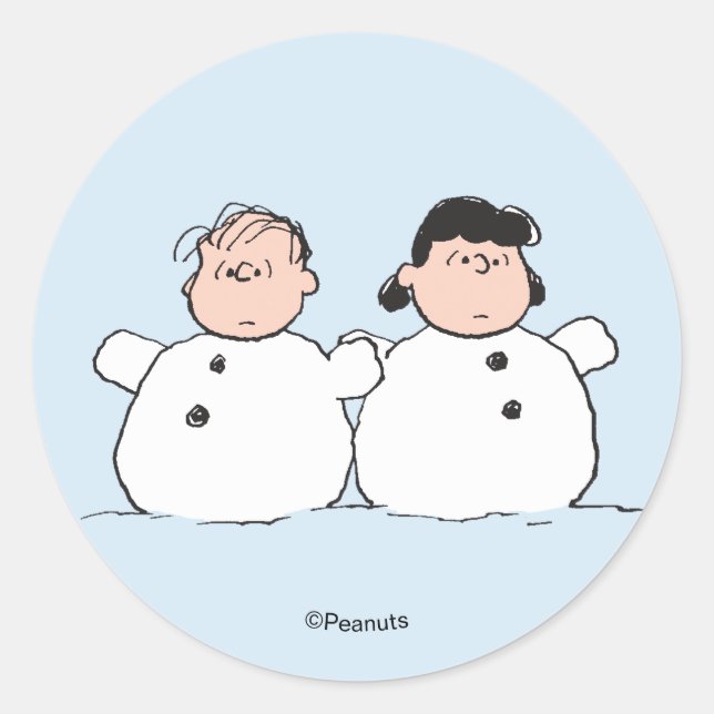 Peanuts | Linus & Lucy Schneemänner Runder Aufkleber (Vorderseite)