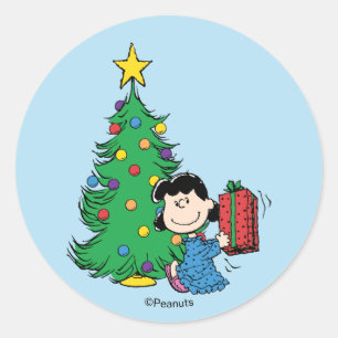 Peanuts   Lucy Weihnachtsbaum-Feiertag Runder Aufkleber