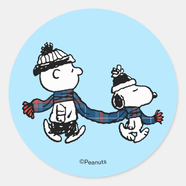 Peanuts | Merry Christmas Snoopy & Charlie Brown Runder Aufkleber (Vorderseite)