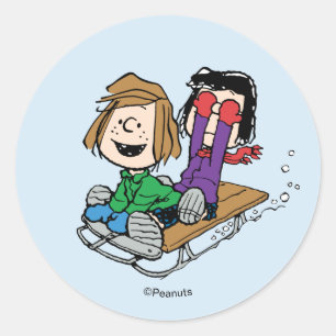 Peanuts Peppermint Patty & Marcie Schlittenfahre Runder Aufkleber