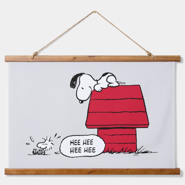 PEANUTS | Rotes und schwarzes Muster Wandteppich Mit Holzrahmen (Vorne)