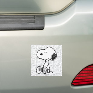 PEANUTS   Snoopie auf Schwarz-weißen Comicen Auto Magnet