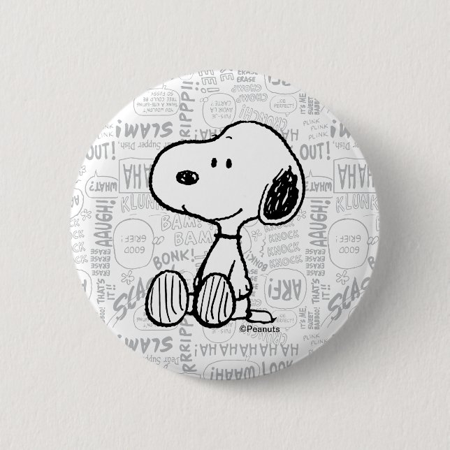 PEANUTS | Snoopie auf Schwarz-weißen Comicen Button (Vorderseite)