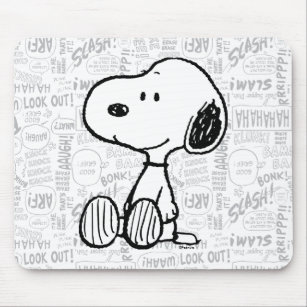 PEANUTS   Snoopie auf Schwarz-weißen Comicen Mousepad