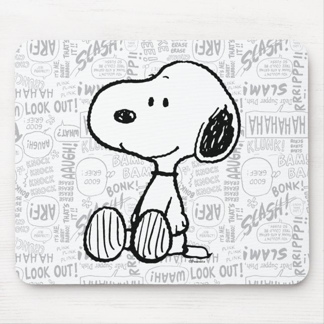 PEANUTS | Snoopie auf Schwarz-weißen Comicen Mousepad (Vorne)