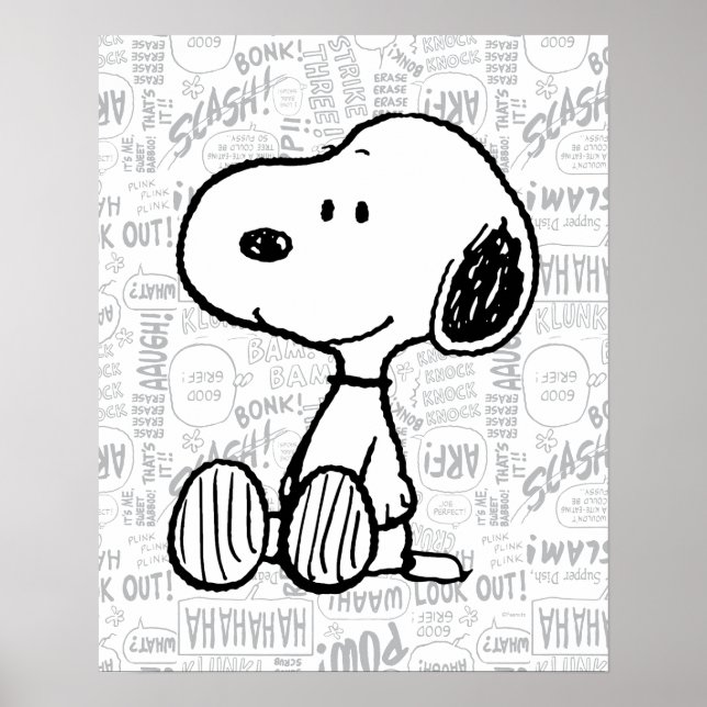 PEANUTS | Snoopie auf Schwarz-weißen Comicen Poster (Vorne)