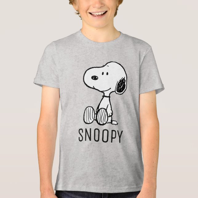 PEANUTS | Snoopie auf Schwarz-weißen Comicen Tri-Blend Shirt (Vorderseite)