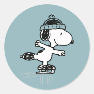 Peanuts Snoopy auf Eis Runder Aufkleber