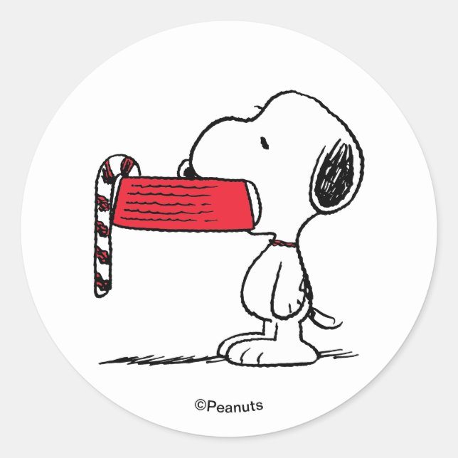 Peanuts | Snoopy Candy Cane Food Dish Runder Aufkleber (Vorderseite)