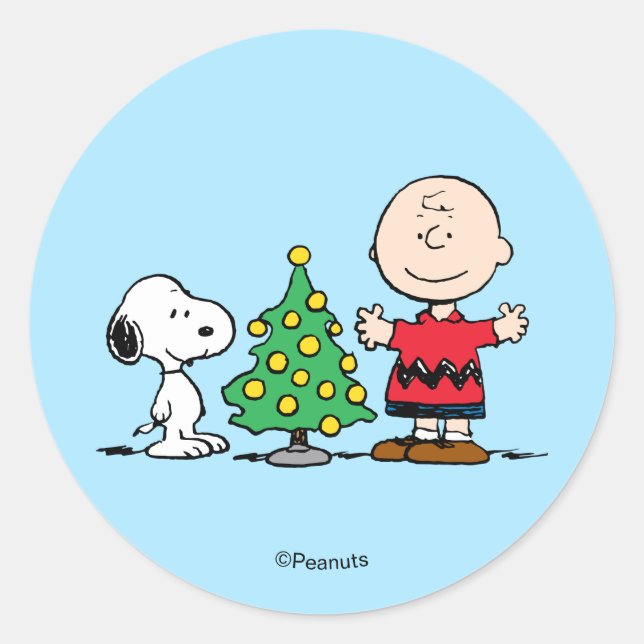 Peanuts | Snoopy & Charlie Brown Christmas Tree Runder Aufkleber (Vorderseite)