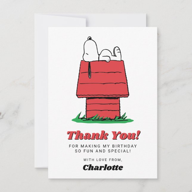 Peanuts Snoopy Dog House Birthday Thank You Card Dankeskarte (Vorderseite)