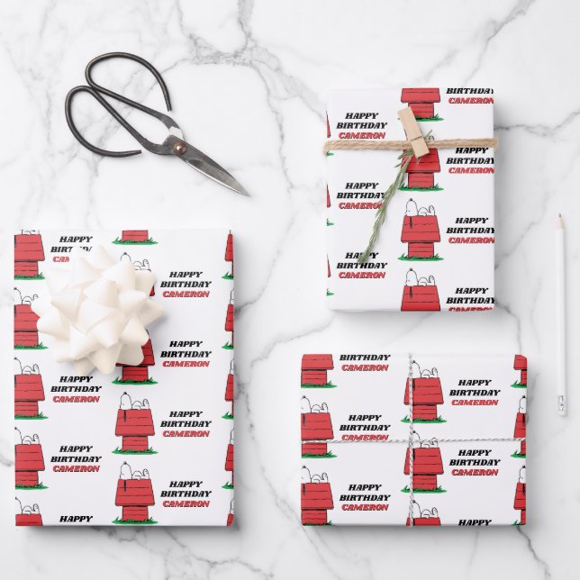 Peanuts Snoopy Dog House Birthday Wrapping Paper S Geschenkpapier Set (Vorderseite)