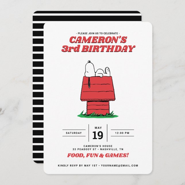 Peanuts Snoopy Dog House Einladung (Vorne/Hinten)