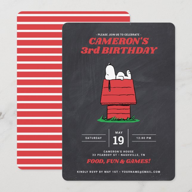 Peanuts Snoopy Dog House - Halbpension Geburtstag  Einladung (Vorne/Hinten)