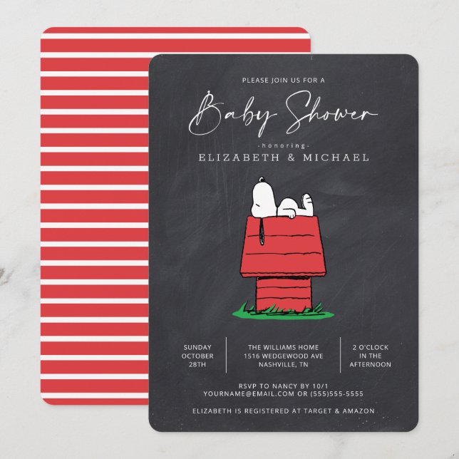 Peanuts Snoopy Dog House - Halbpension Kinderdusch Einladung (Vorne/Hinten)